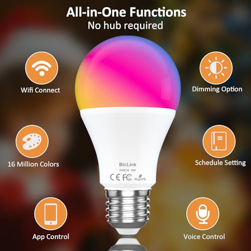 Smart LED Light Bulbs 150W Equivalent, 1600LM 16W Alexa Light Bulbs, A19 E26 Ultra Bright Color Changing |4 GHz WiFi Dim