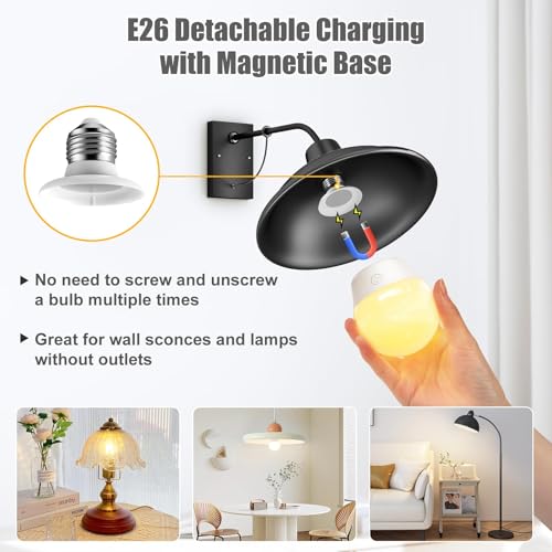 Brightown E26 Rechargeable Light Bulb with Remote and Timer for Sconces and Lamps
Brightown E26 Rechargeable Light Bulb