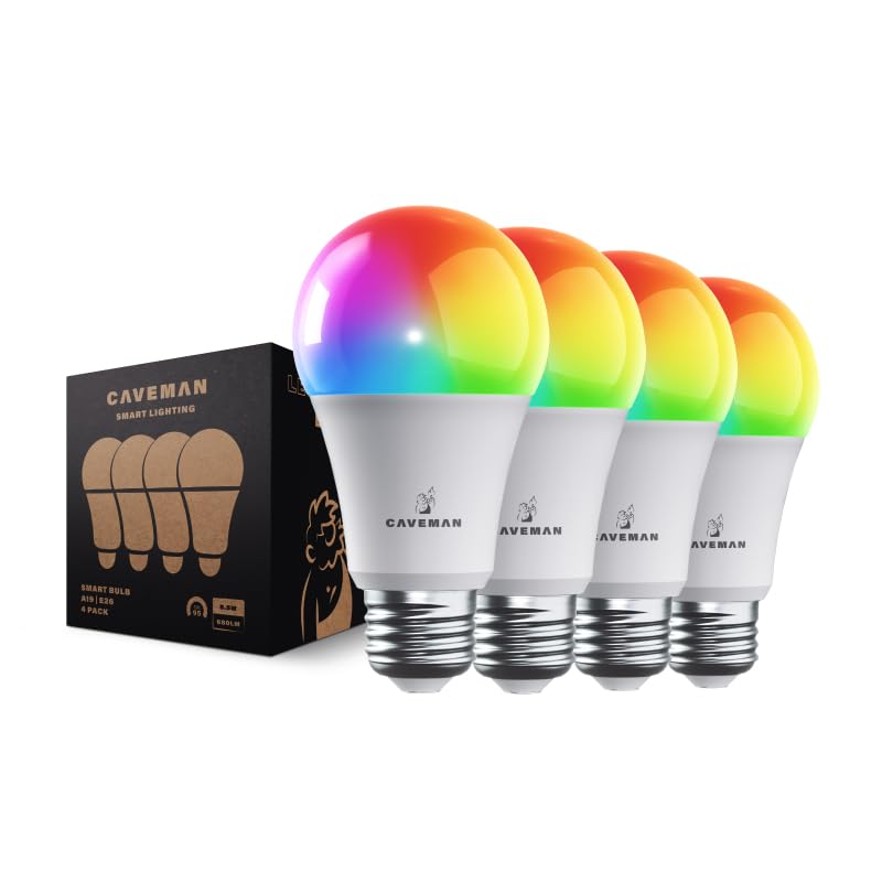 Caveman Matter & WiFi A19 Smart LED Light Bulb - RGBW Color Changing, Tunable Warm & Cool White 800LM for Alexa, Google