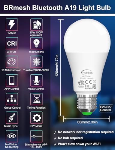 Alexa Compatible Color Changing Light Bulbs A19 15W Tunable 2700K-6000K E26/E27 for Bedroom Living Room 1Pack