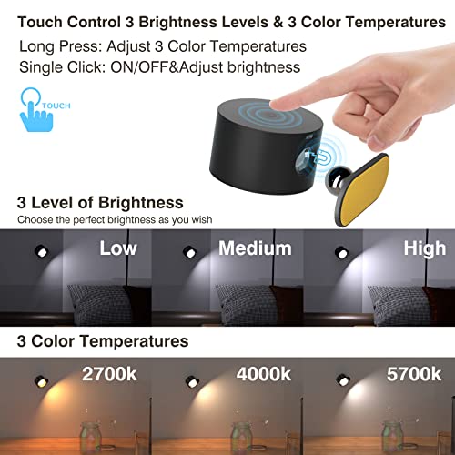 Koopala LED Reading Lights for Kids Bedside Study Lamps 3 Color Temperatures 3 Brightness Levels MagNETIC Ball Rotatable