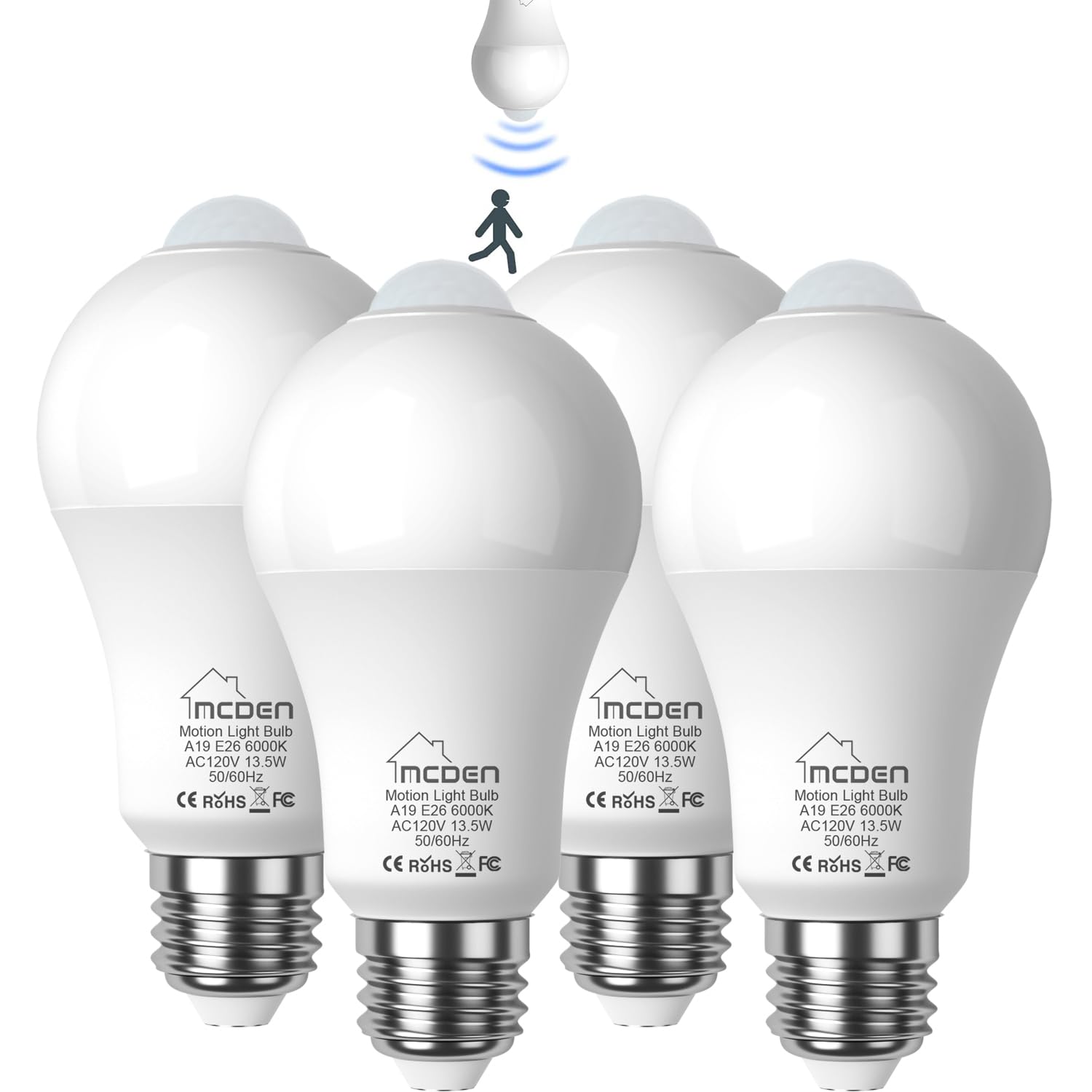  Indoor motion activation detector light bulb with dusk to dawn security, 4 packs, 1|5W equivalent, E26 base, 6000K dayl