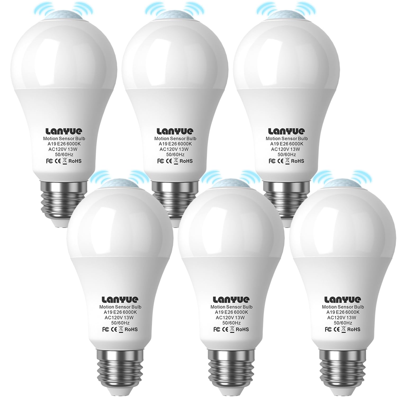 Motion Sensor Light Bulb Indoor Dusk to Dawn Security 6 Packs 13W Equivalent 100W E26 Base 6000K Daylight  
Motion Senso