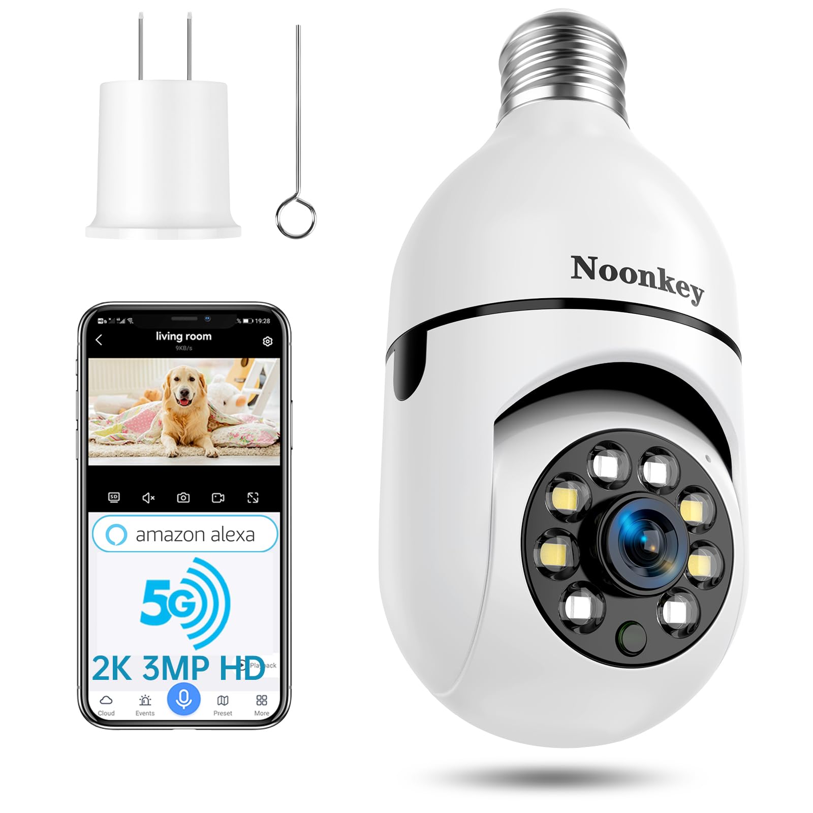 3MP Light Bulb Security Camera for Outdoor Use with Motion Tracking Alarm and Color Night Vision
5G& |4GHz WiFi Alexa Co