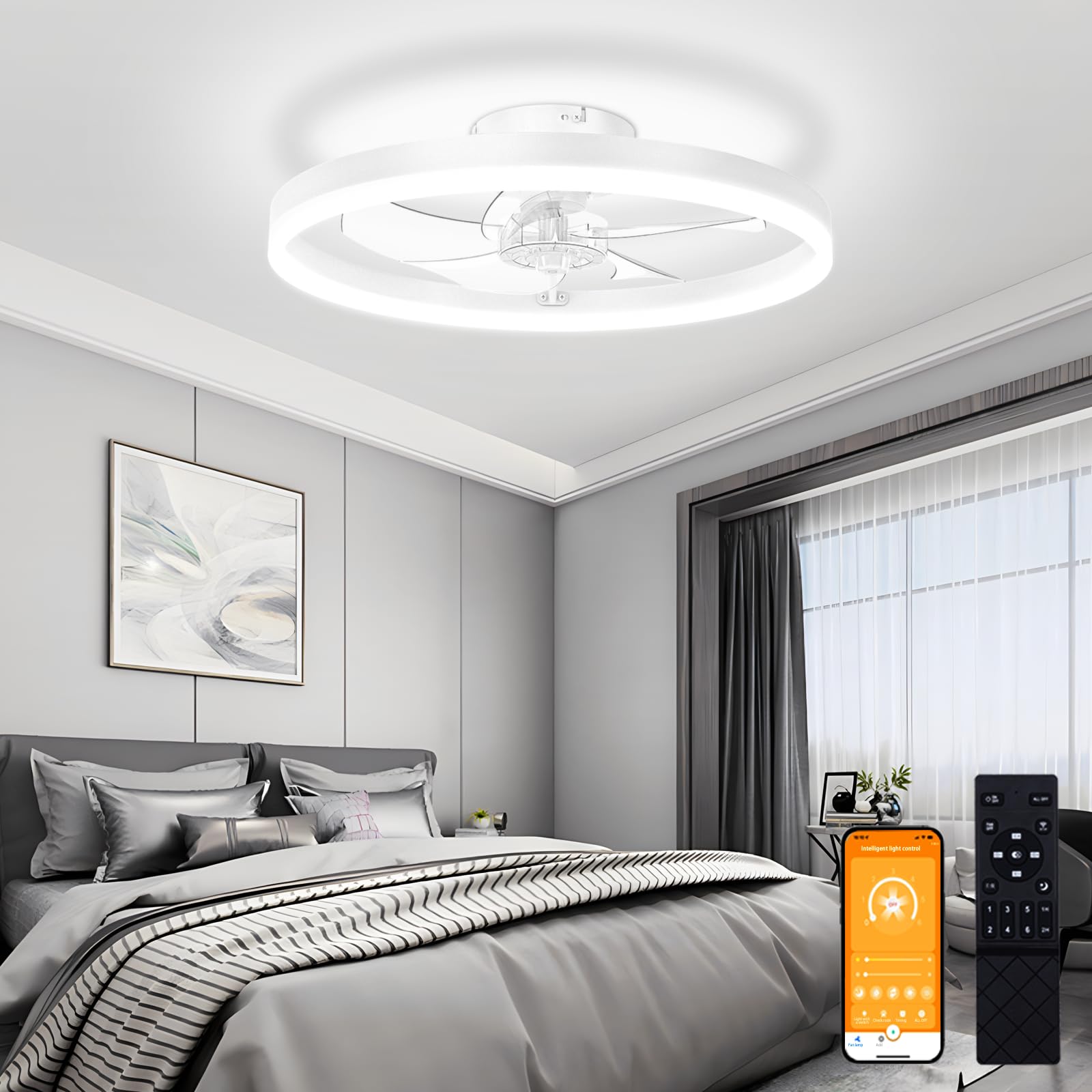 VOLISUN Low Profile Ceiling Fan with Lights and Remote for Bedroom
