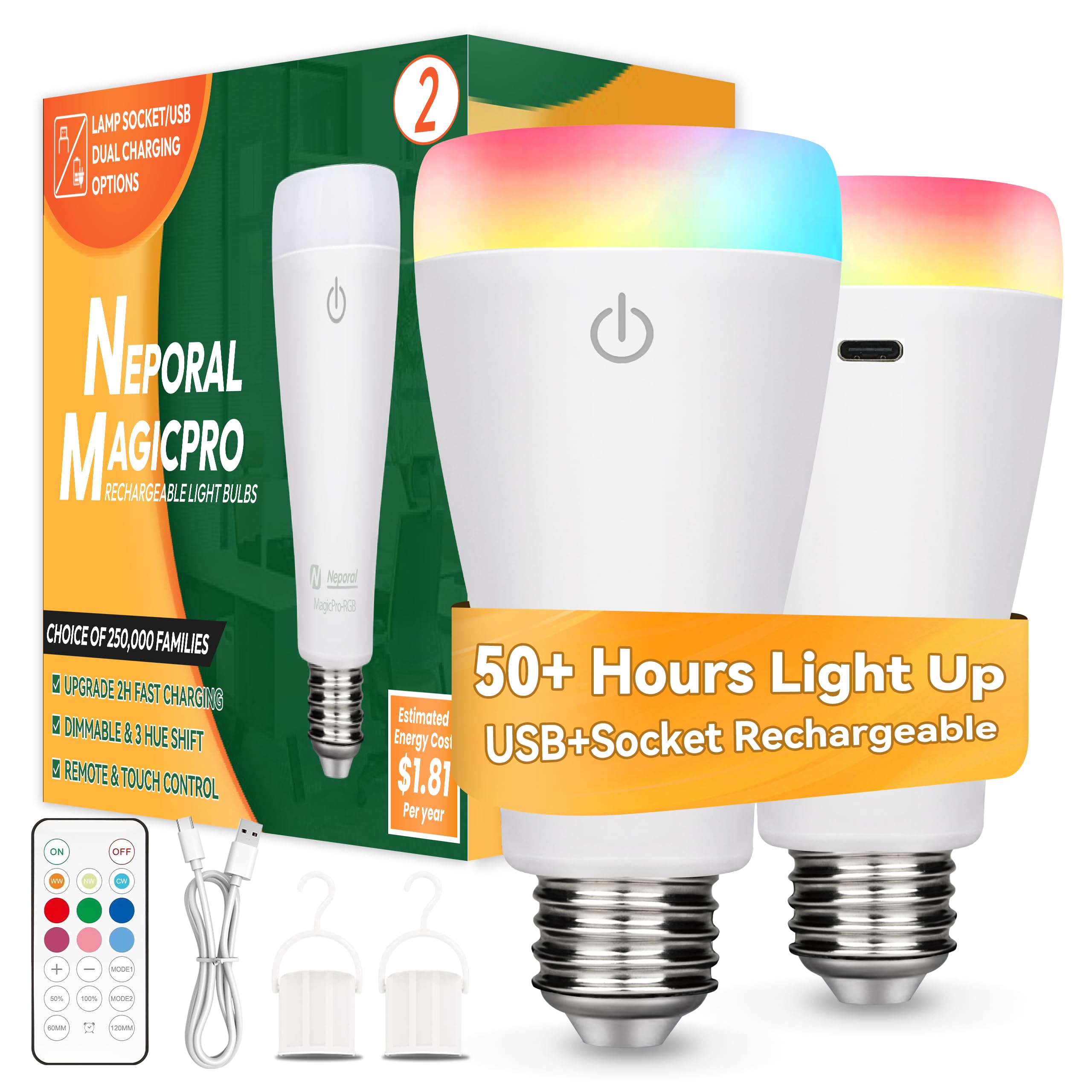 Neporal MAGIXPRO Smart Rechargeable Light Bulbs with Remote Control
Neporal MAGIXPRO Smart Rechargeable Light Bulbs Last