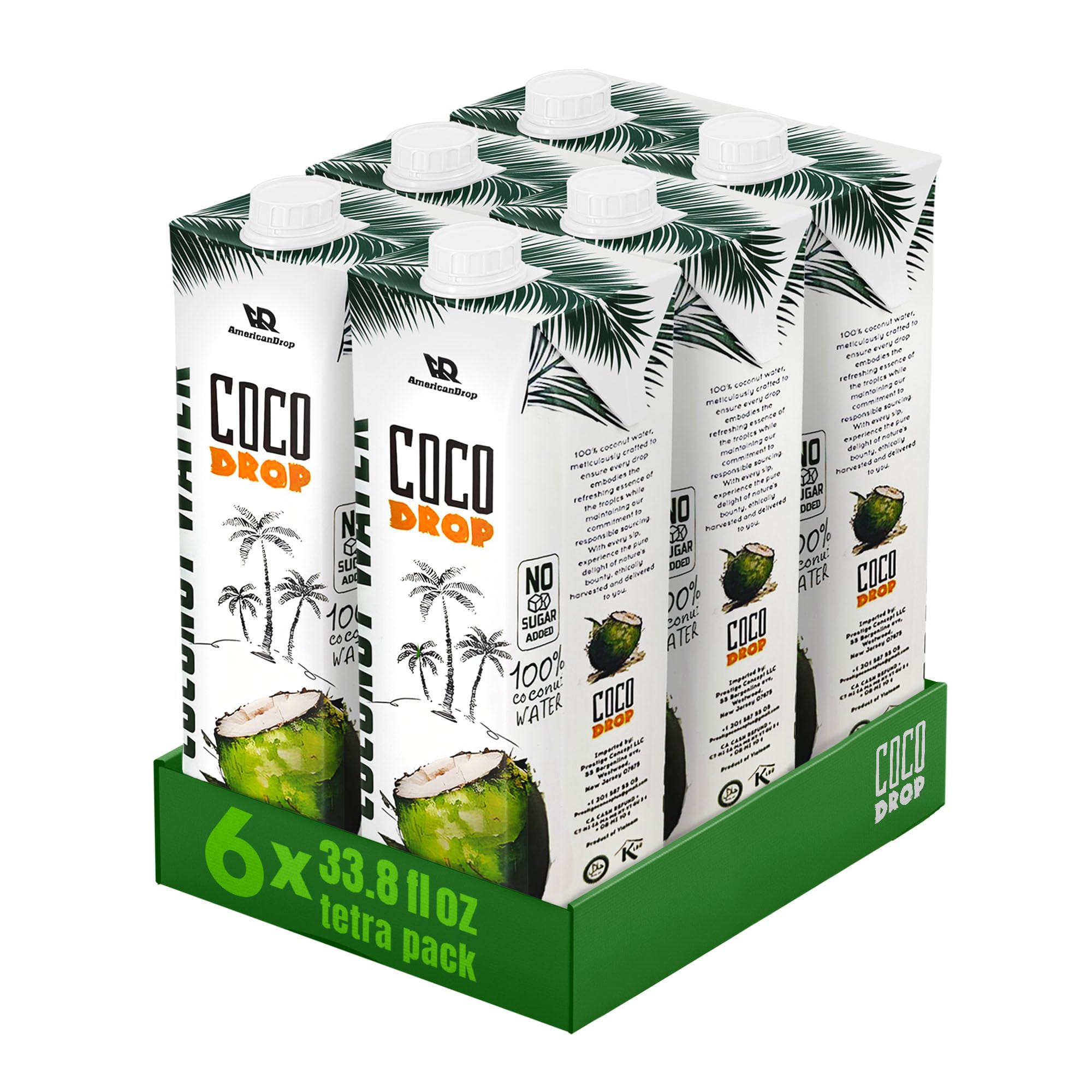 Coco Drop 100% Pure Coconut Water No Sugar Added Unsweetened Non-GMO 3|8 fl oz Bottle for Active Adults on the Go  
Coco